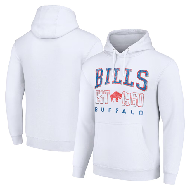 Men's White Buffalo Bills Throwback Logo Pullover Hoodie